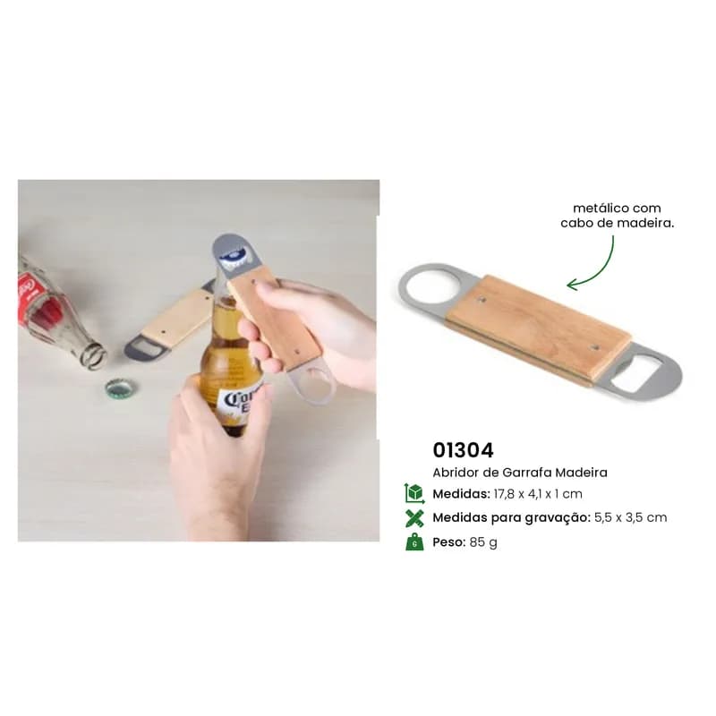 Abridor de Garrafa Madeira personalizado — Limeira Brindes