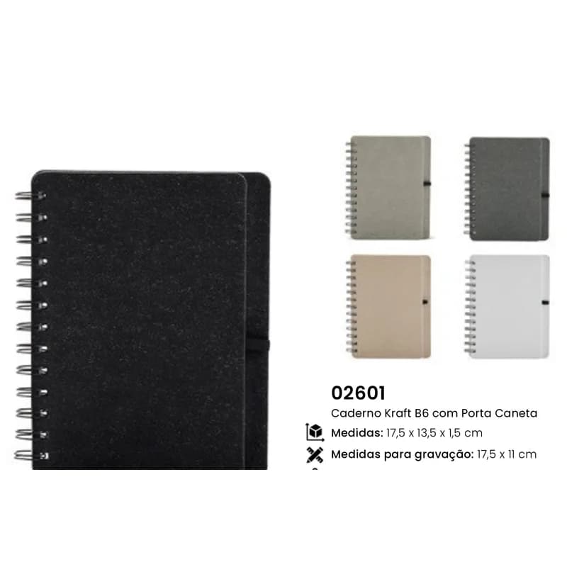 Caderno Kraft B6 com Porta Caneta personalizado — Limeira Brindes