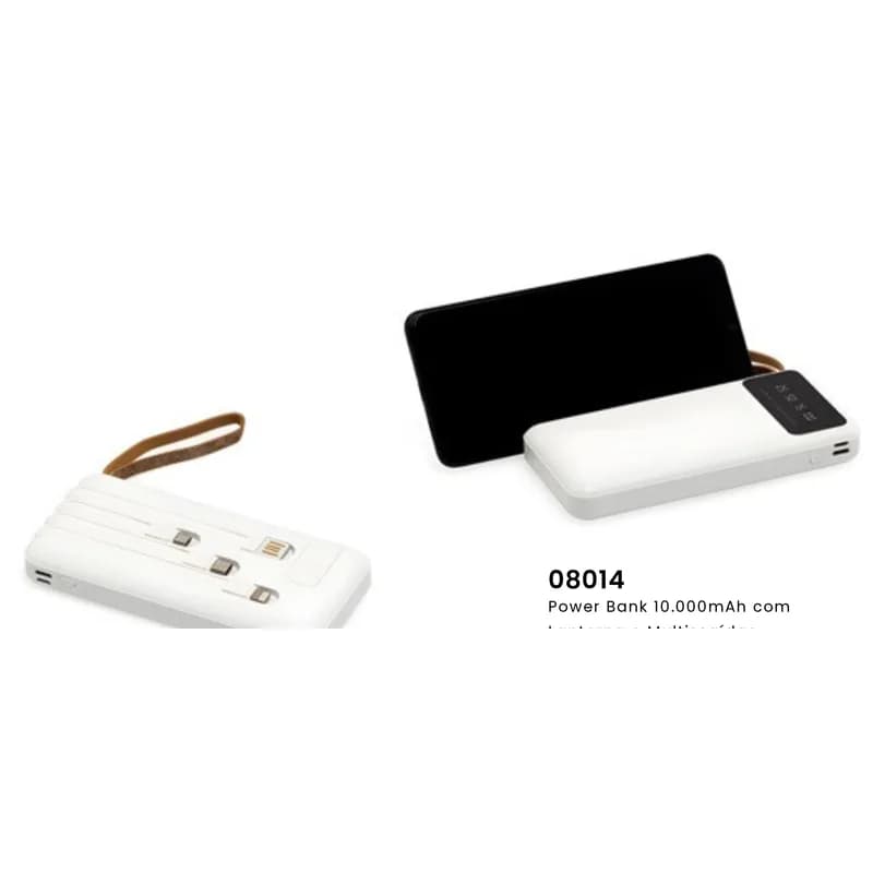 Power Bank 10.000mAh com Lanterna e Multissaídas personalizado — Limeira Brindes