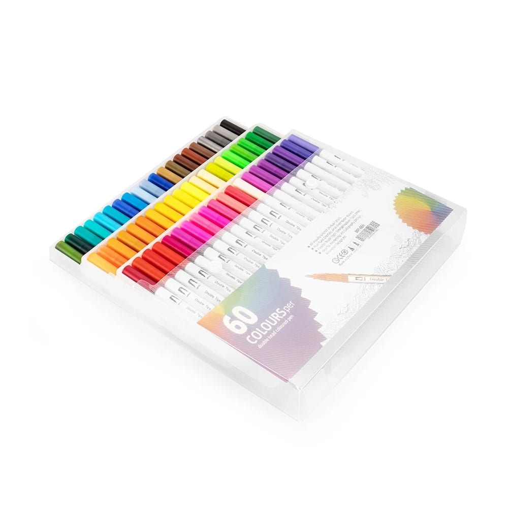 Kit Canetinhas Ponta Dupla Com 60 Cores