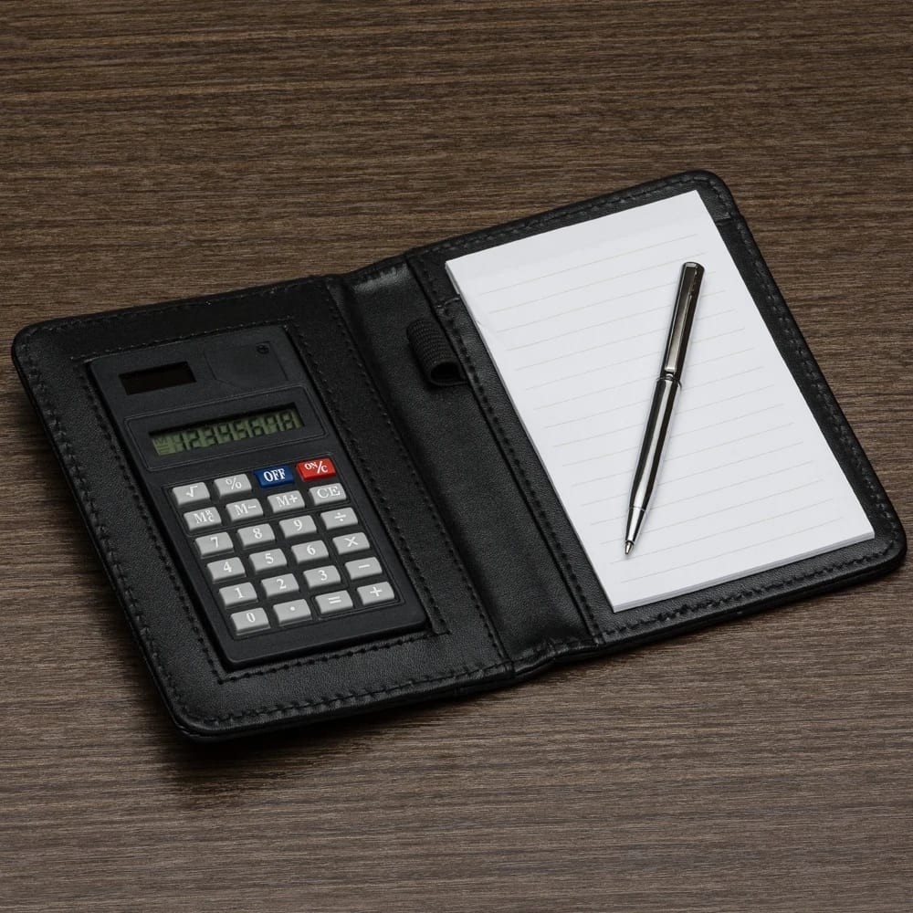 Bloco de Anotações com Calculadora e Caneta