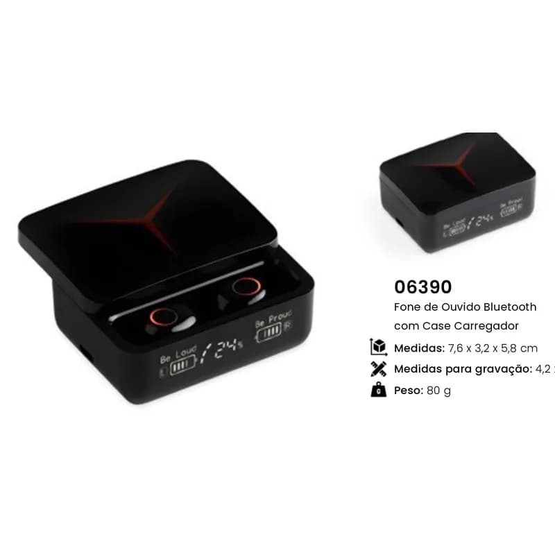 Fone de Ouvido Bluetooth com Case Carregador personalizado — Limeira Brindes