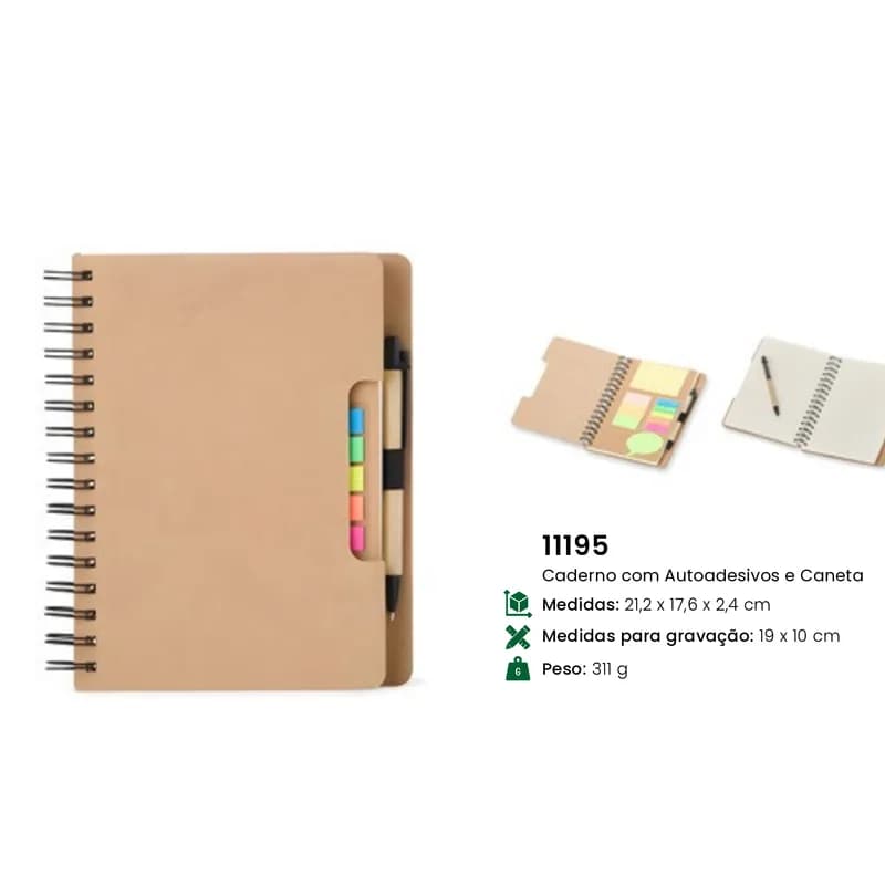 Caderno com Autoadesivos e Caneta personalizado — Limeira Brindes