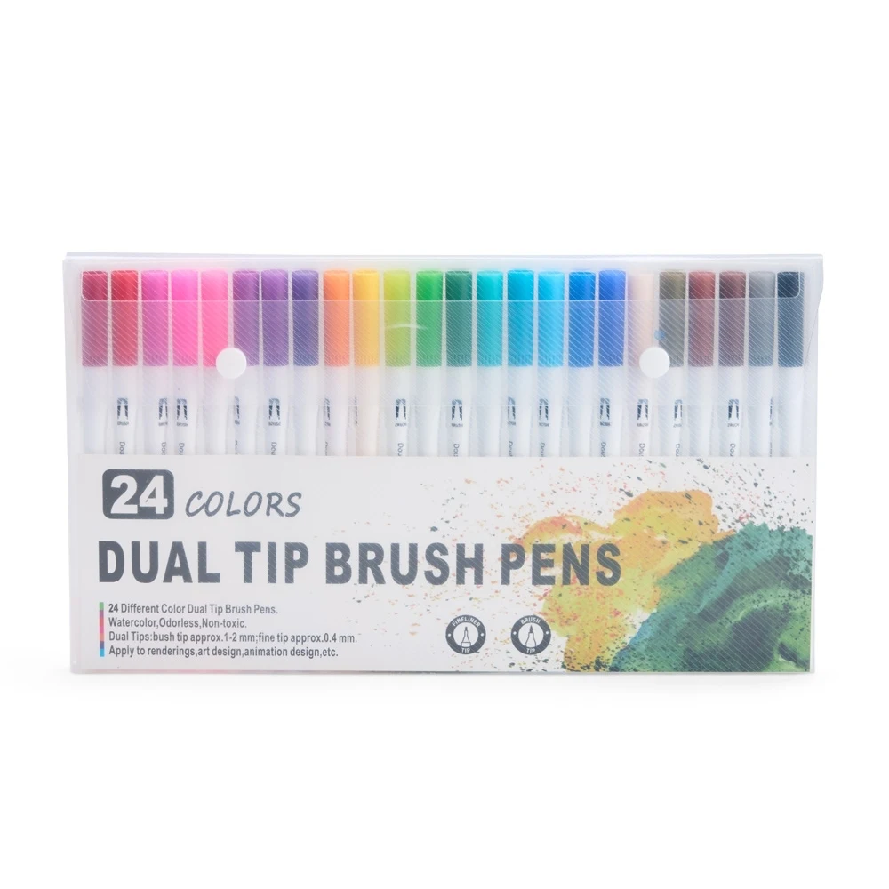 Kit Canetinhas Ponta Dupla Com 24 Cores, cor COLORIDO