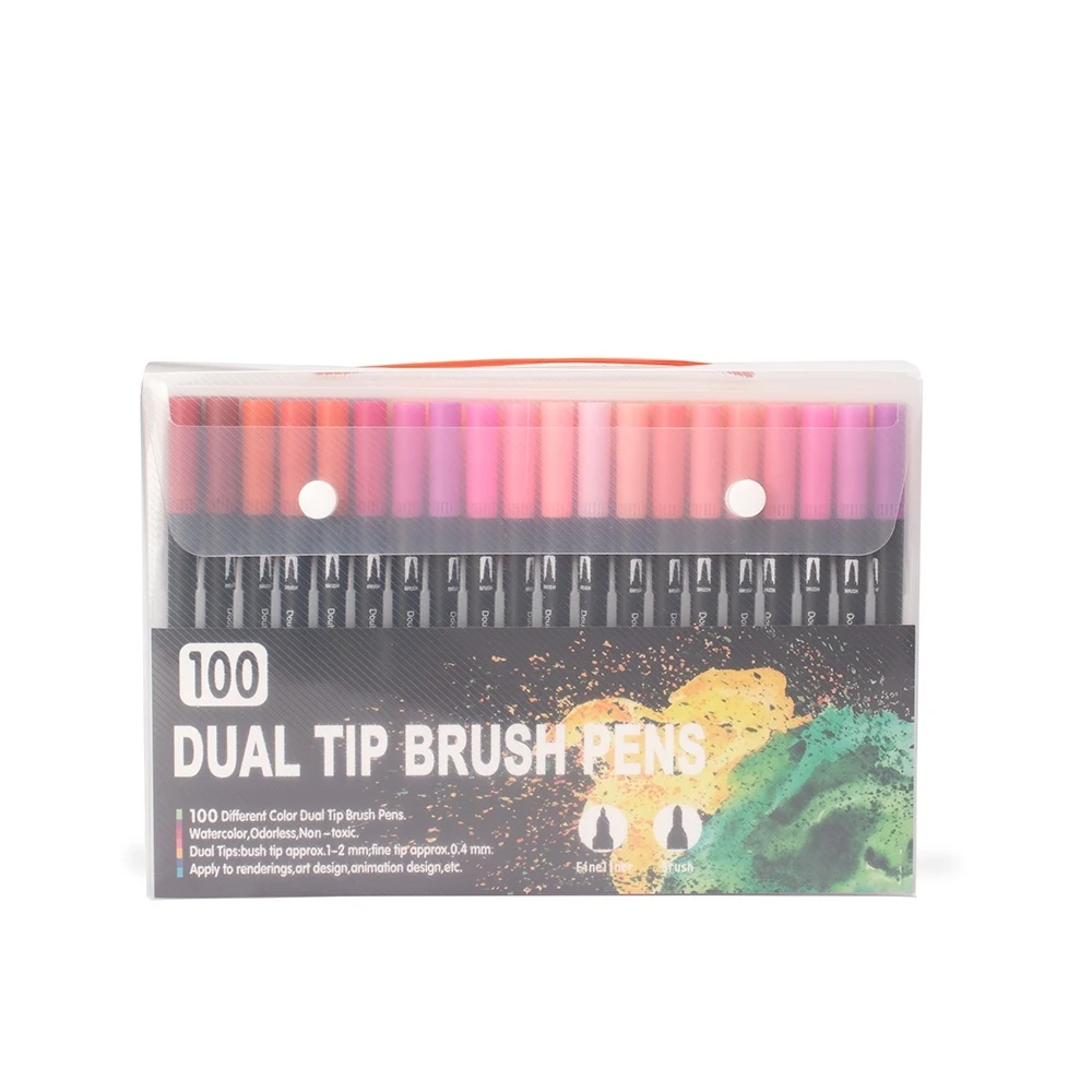 Kit Canetinhas Ponta Dupla 100 Cores, cor COLORIDO