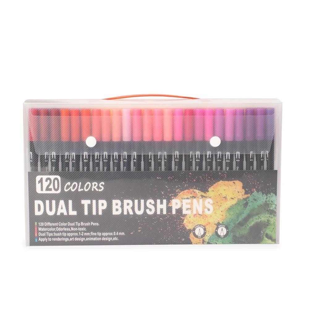 Kit Canetinhas Ponta Dupla 120 Cores, cor COLORIDO