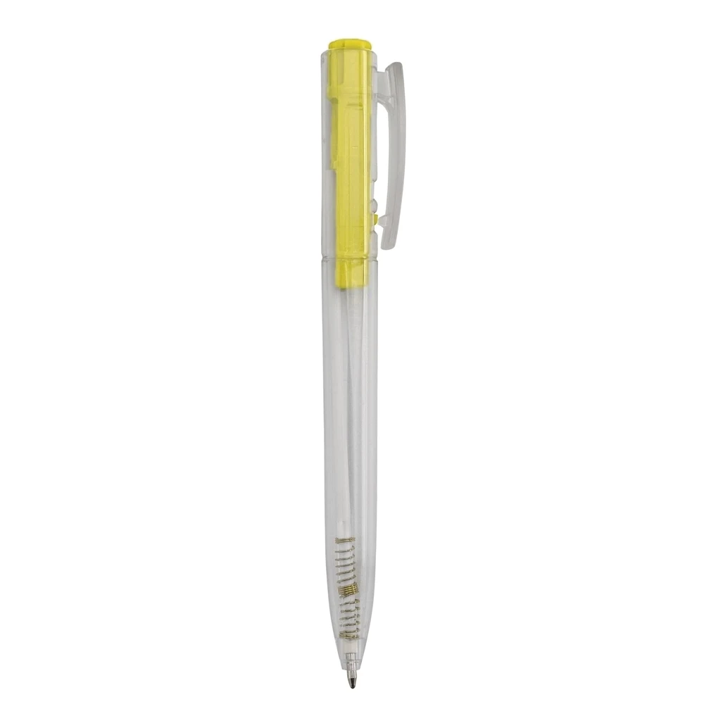 Caneta Plástica Transparente, cor AMARELO