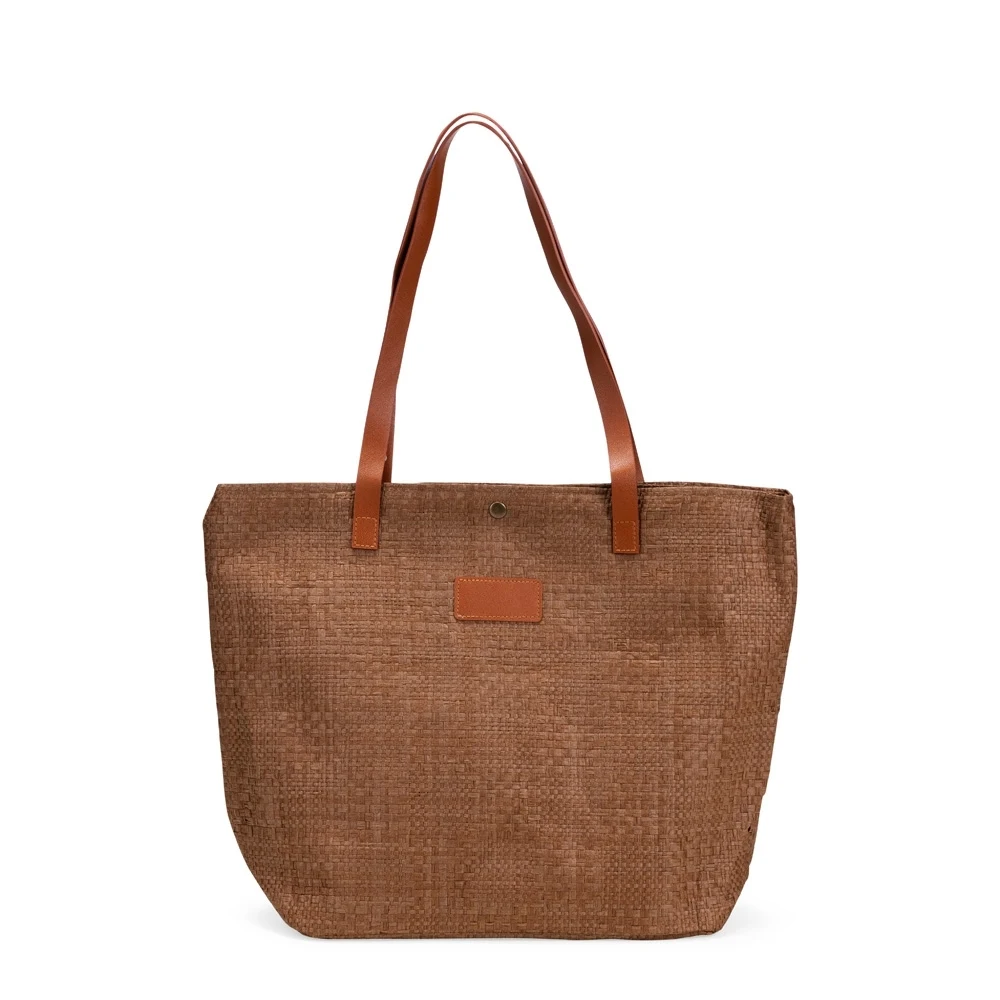 Bolsa Palha Trançada, cor MARROM ESCURO