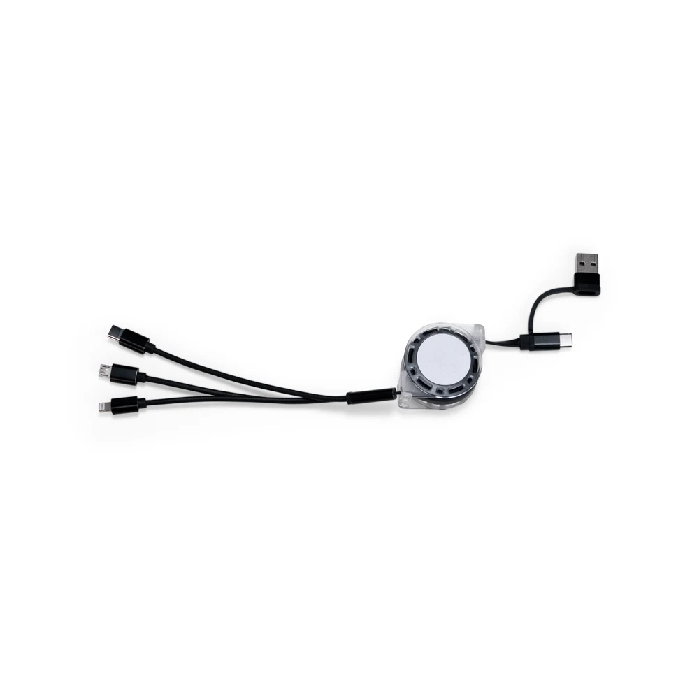 Cabo Retrátil 3 em 1 com Adaptador, cor PRETO