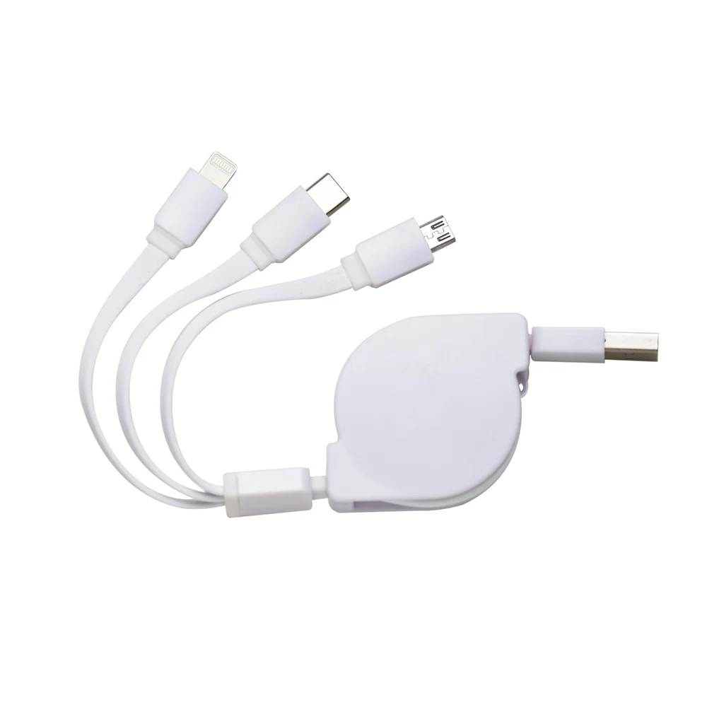 Cabo USB Retrátil 3 em 1, cor BRANCO