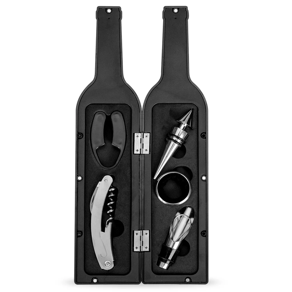 Kit Vinho Garrafa 5 peças, cor PRETO
