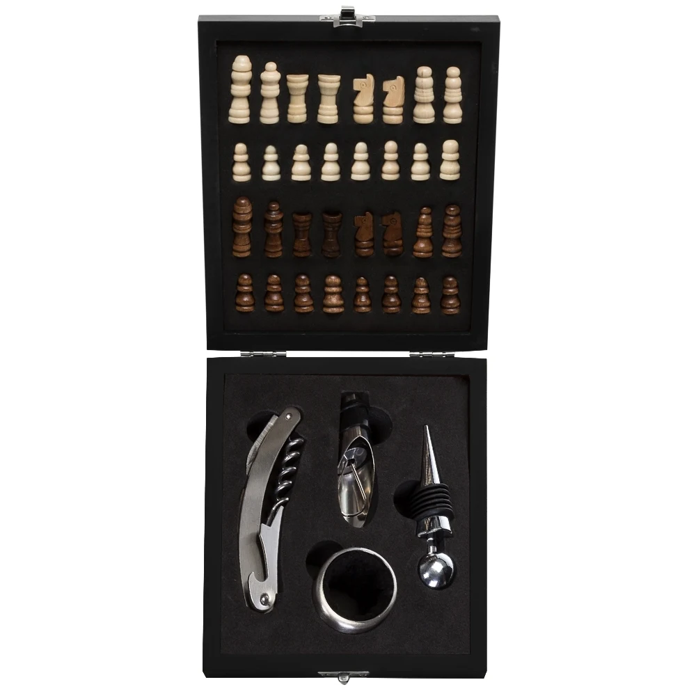 Kit Vinho Xadrez 4 peças, cor PRETO