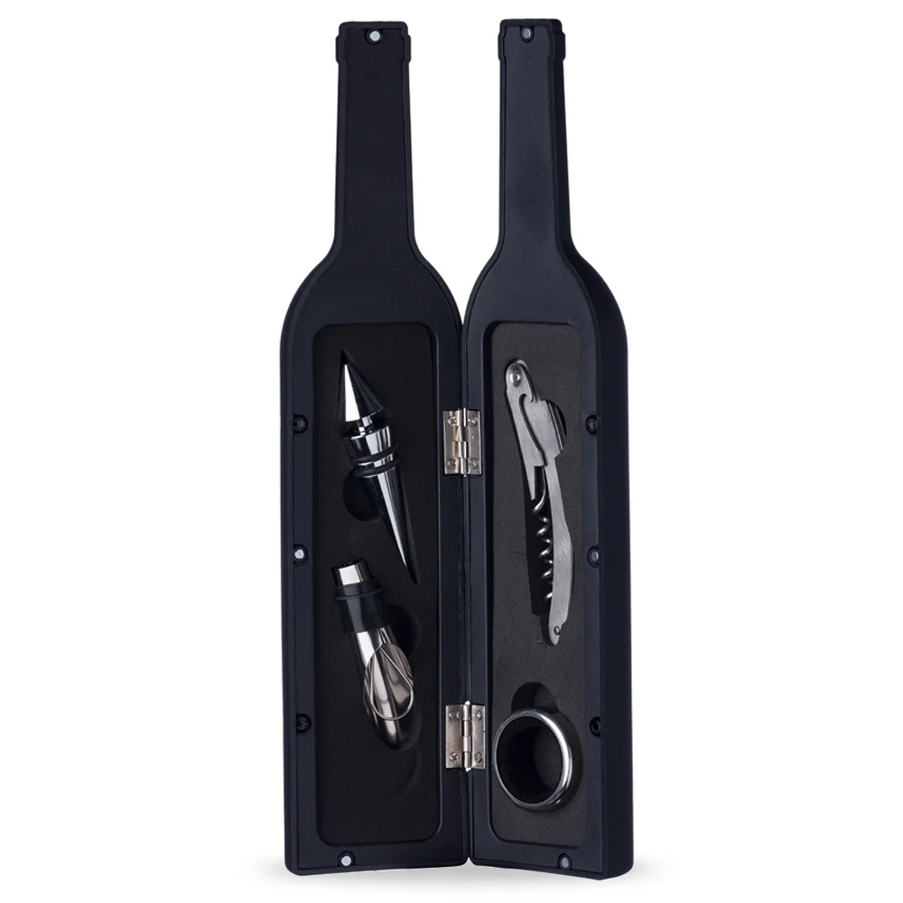Kit Vinho Garrafa 4 peças, cor PRETO
