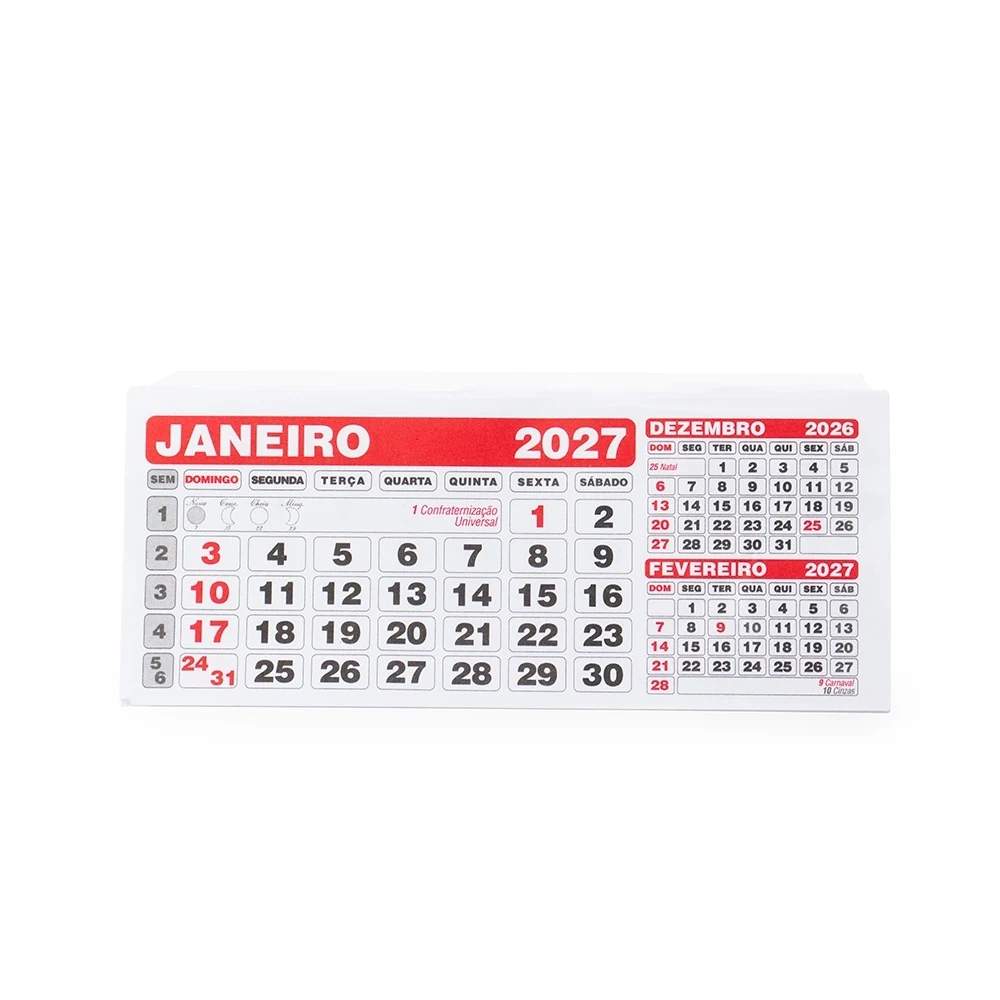 Folhinha Calendário 2027, cor BRANCO