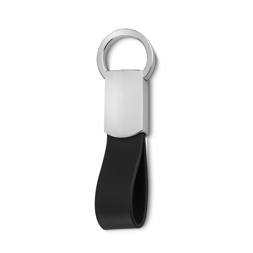 Chaveiro Metal com Couro, cor PRETO