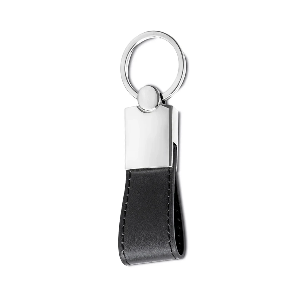 Chaveiro Metal com Couro, cor PRETO