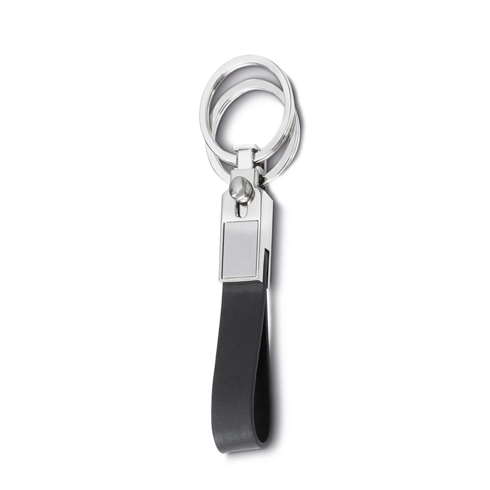 Chaveiro Metal Couro Sintético com 2 Argolas, cor PRETO