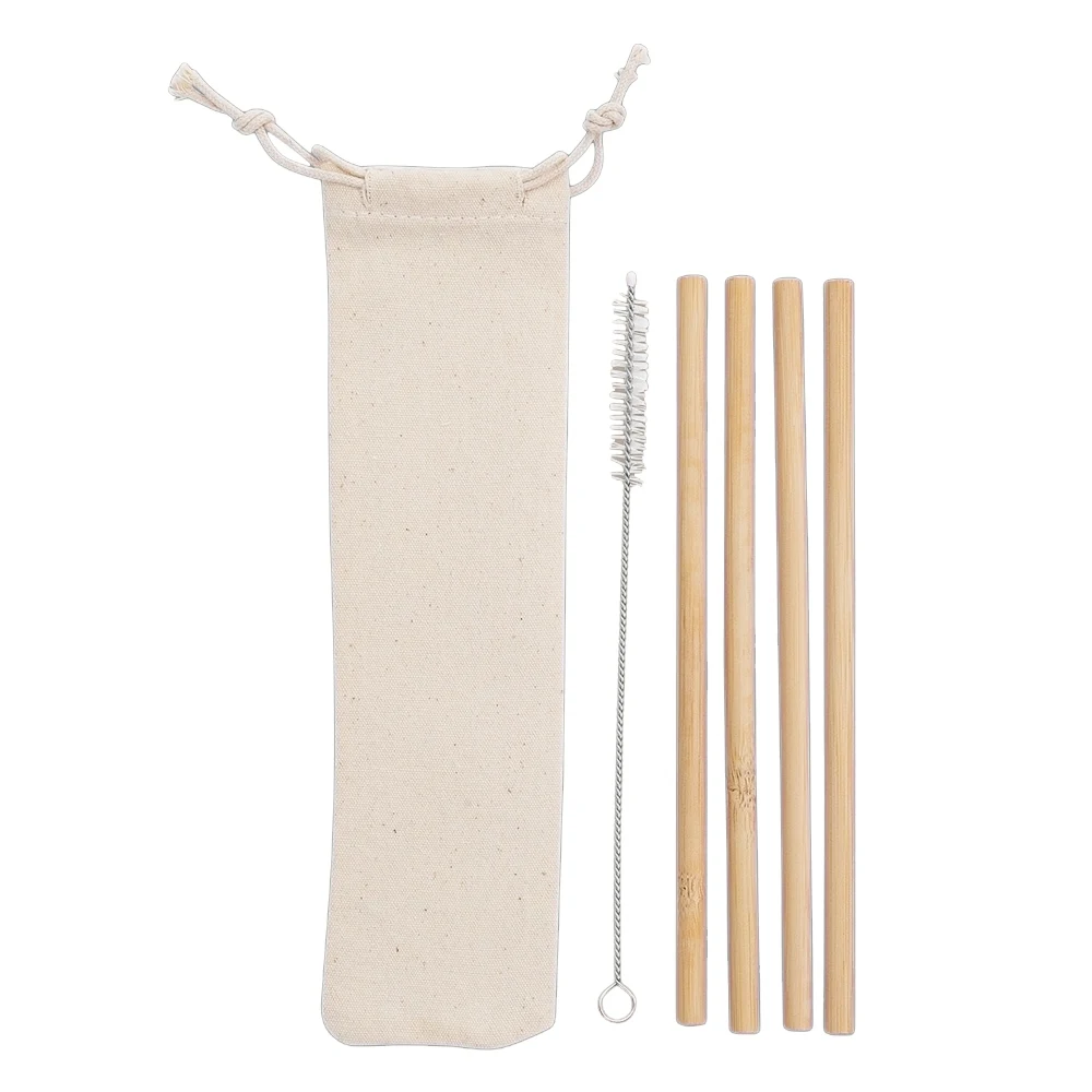 Kit Canudos de Bambu com Escova de Limpeza, cor BAMBU