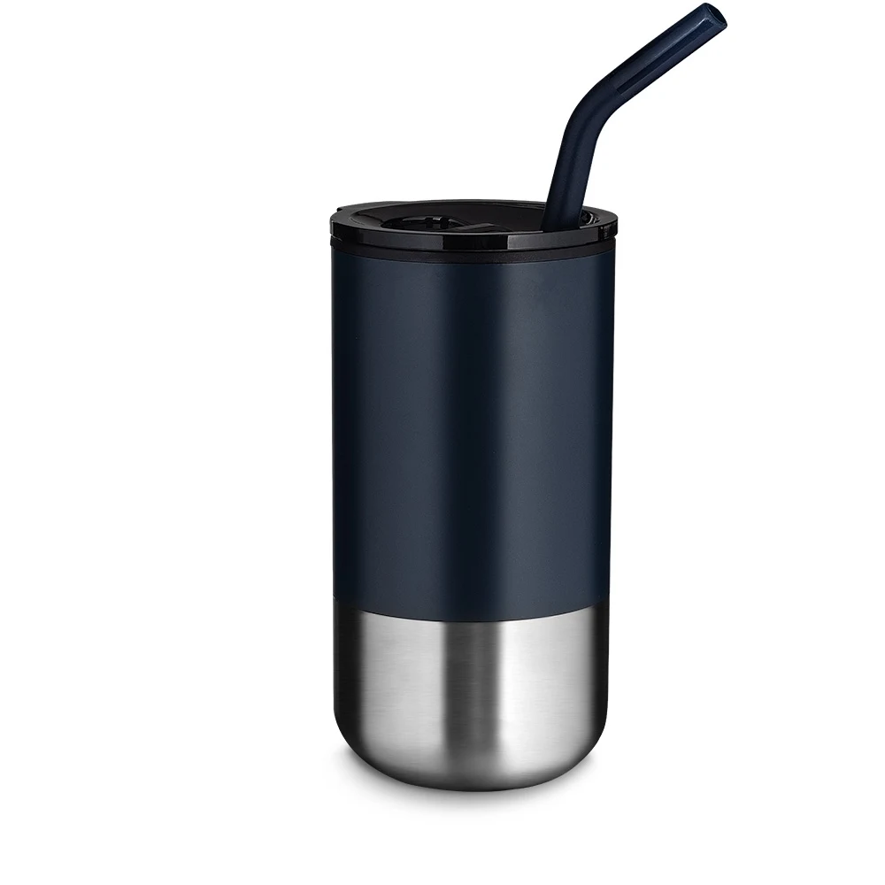 Copo Inox com Canudo 500ml, cor AZUL