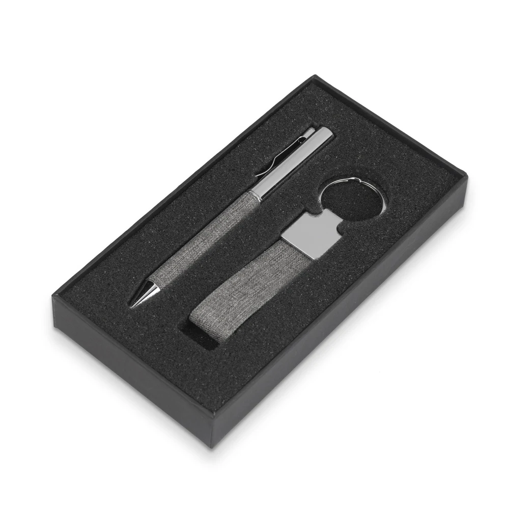 Kit Caneta e Chaveiro rPET, cor CINZA