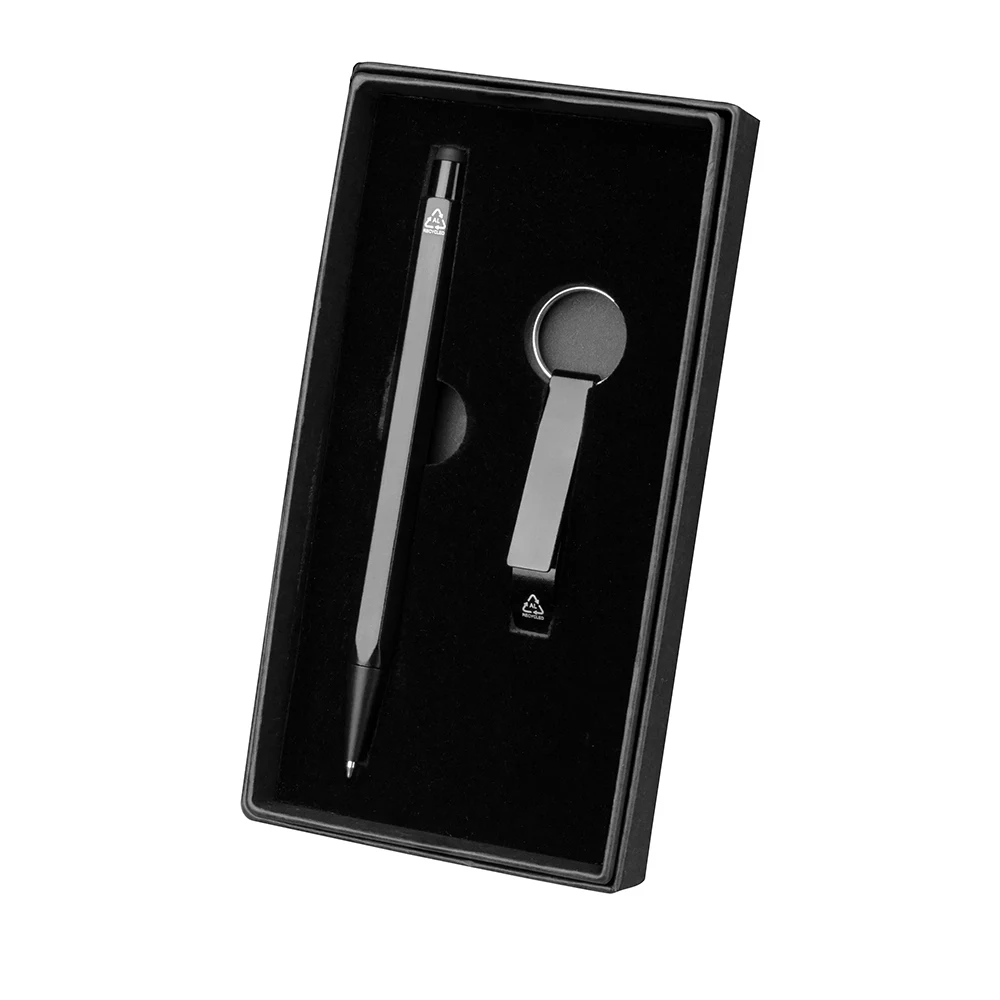 Kit Caneta Chaveiro Alumínio, cor PRETO