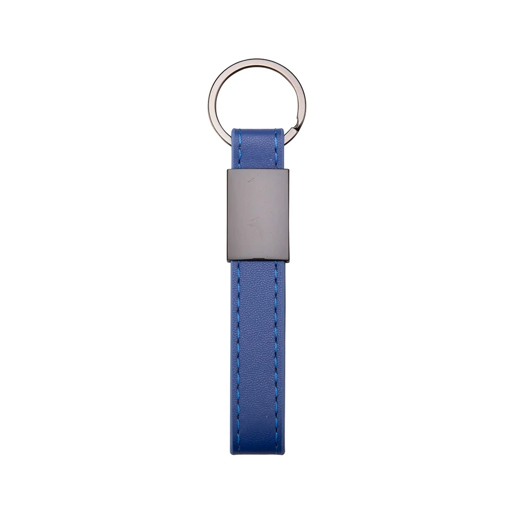 Chaveiro Metal com Couro Sintético, cor AZUL