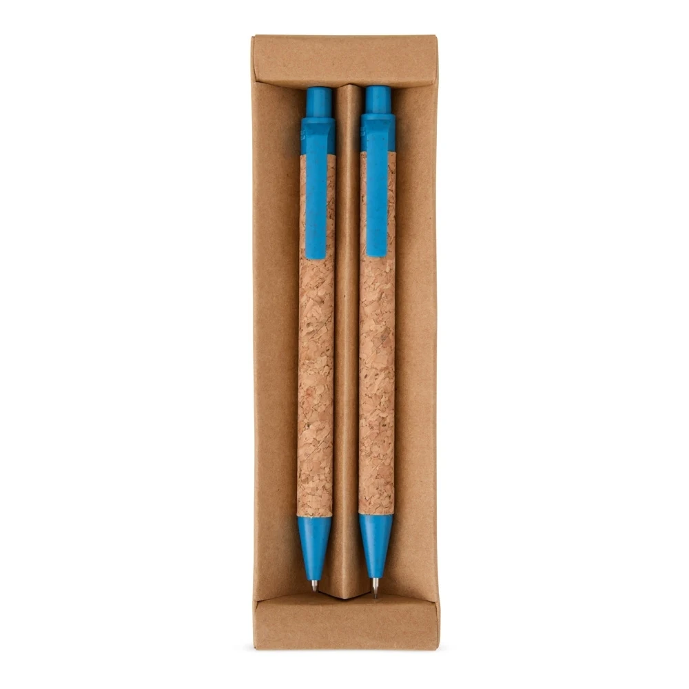Kit Ecológico Caneta e Lapiseira Cortiça, cor AZUL