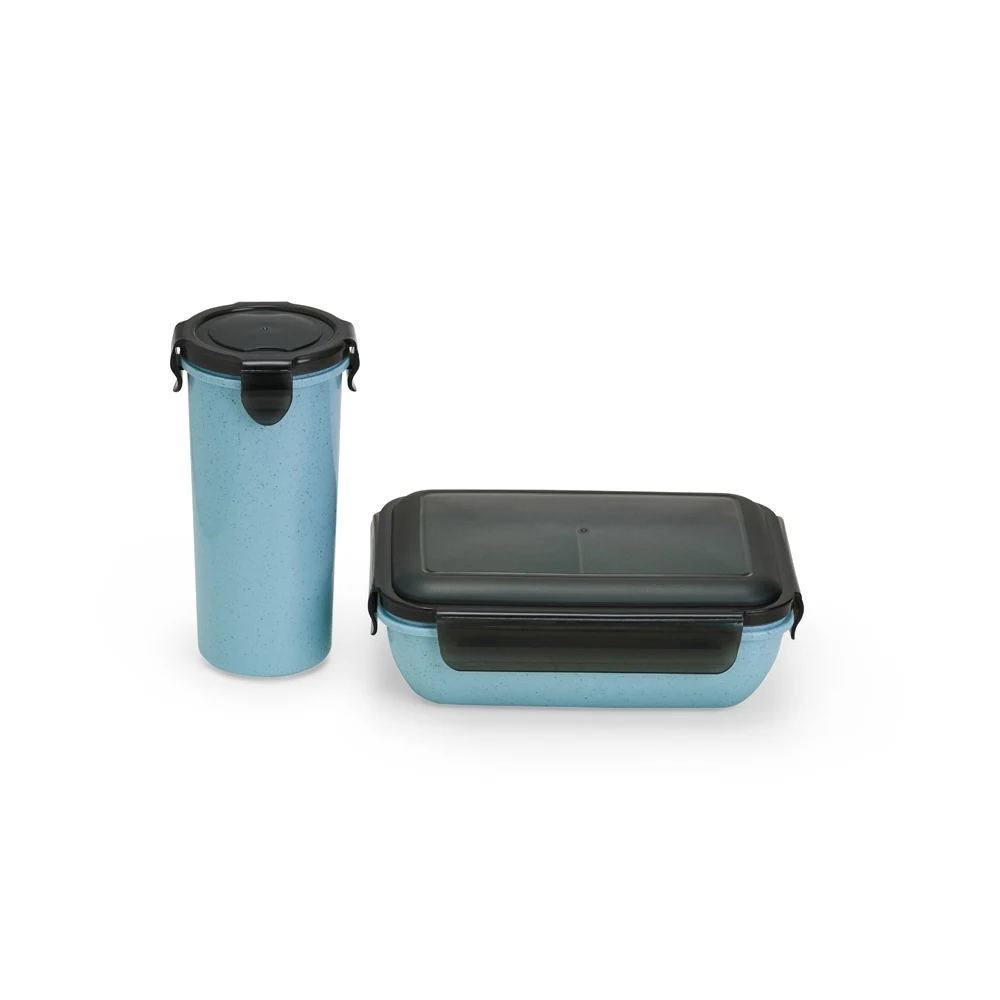Kit Copo e Marmita Fibra de Bambu, cor AZUL