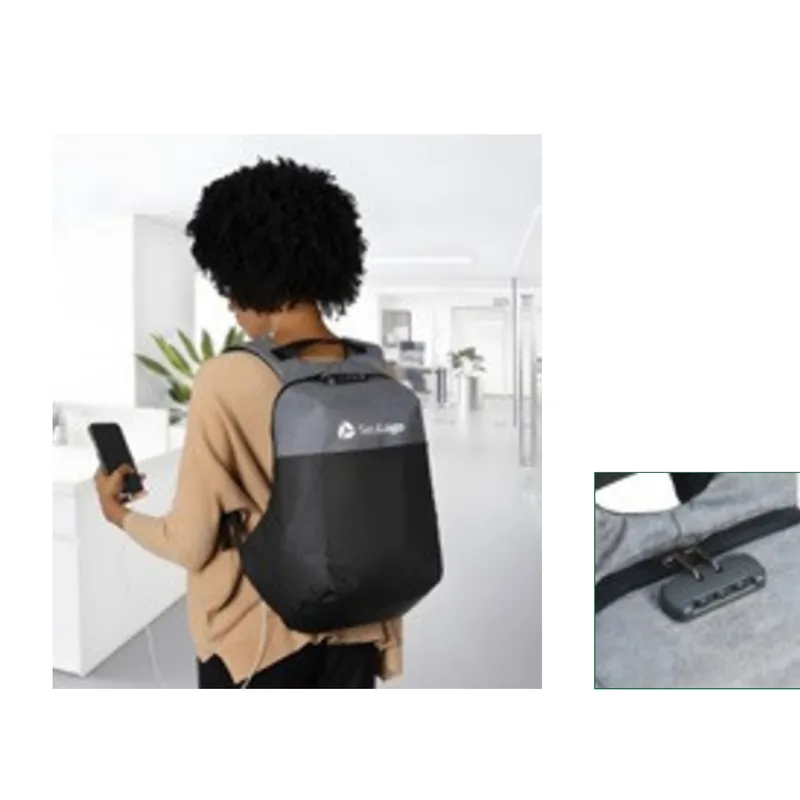 Mochila de Poliéster Anti-Furto USB com Segredo